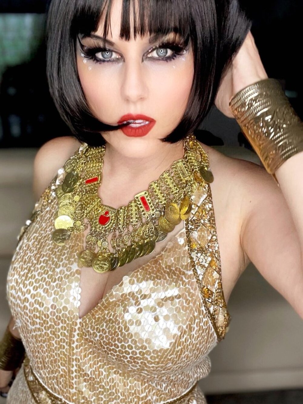 Vintage Niteline Gold Sequin Cleopatra Costume Maxi Dress As Is